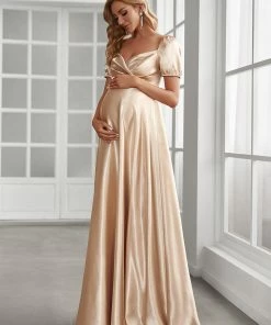 Ever-Pretty US Elegant V-Neck Floor-Length Short Sleeve Bump Friendly Dresses