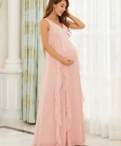 Ever-Pretty US V-Neck Sleeveless Ruffled A-Line Maternity Dress Maternity Dresses