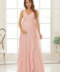 Ever-Pretty US V-Neck Sleeveless Ruffled A-Line Maternity Dress Maternity Dresses