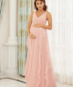 Ever-Pretty US V-Neck Sleeveless Ruffled A-Line Maternity Dress Maternity Dresses