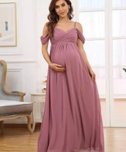 Ever-Pretty US Off-Shoulder Spaghetti Strap A-Line Maternity Dress Maternity Dresses