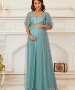 Ever-Pretty US Flutter Sleeve Deep V-Neck Sequin Maternity Dress SHOP BY OCCASION