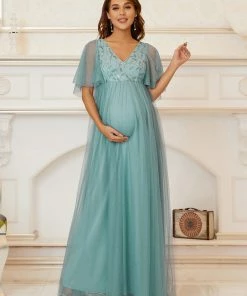 Ever-Pretty US Flutter Sleeve Deep V-Neck Sequin Maternity Dress SHOP BY OCCASION
