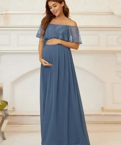 Ever-Pretty US Oversized Ruffle Floor-Length Lace Maternity Dress