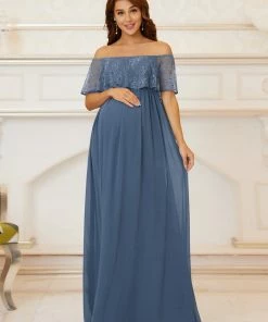 Ever-Pretty US Oversized Ruffle Floor-Length Lace Maternity Dress