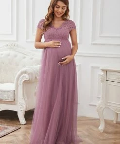 Ever-Pretty US Maternity Dresses Elegant V-neck A-Line Floor-Length Bump Friendly Dresses