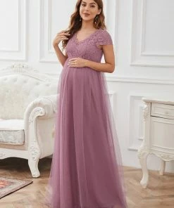 Ever-Pretty US Maternity Dresses Elegant V-neck A-Line Floor-Length Bump Friendly Dresses