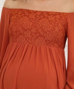 Ever-Pretty US Maternity Dresses Off-Shoulder Sheer Lace Long Sleeve Bump Friendly Dress