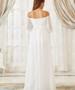 Ever-Pretty US Maternity Dresses Off-Shoulder Sheer Lace Long Sleeve Bump Friendly Dress