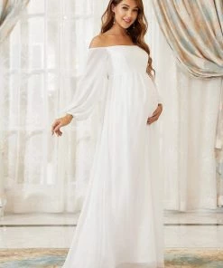 Ever-Pretty US Maternity Dresses Off-Shoulder Sheer Lace Long Sleeve Bump Friendly Dress