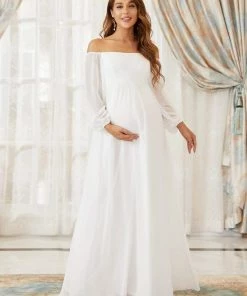Ever-Pretty US Maternity Dresses Off-Shoulder Sheer Lace Long Sleeve Bump Friendly Dress