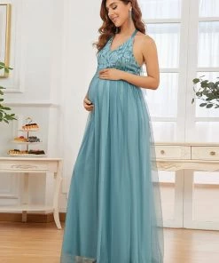 Ever-Pretty US Adjustable Halter Neck Sequin Tulle Bump Friendly Dress