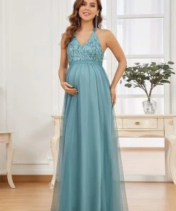 Ever-Pretty US Adjustable Halter Neck Sequin Tulle Bump Friendly Dress