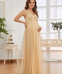 Ever-Pretty US Adjustable Halter Neck Sequin Tulle Bump Friendly Dress