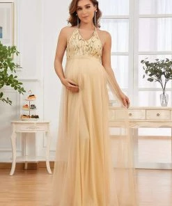 Ever-Pretty US Adjustable Halter Neck Sequin Tulle Bump Friendly Dress