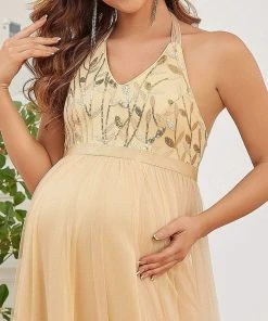 Ever-Pretty US Adjustable Halter Neck Sequin Tulle Bump Friendly Dress