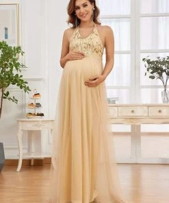 Ever-Pretty US Adjustable Halter Neck Sequin Tulle Bump Friendly Dress