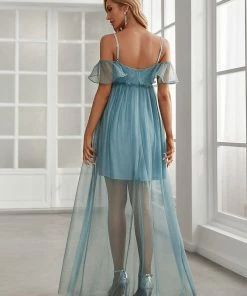 Ever-Pretty US Sheer Ruffle Cold Shoulder Double Skirt Maternity Dress