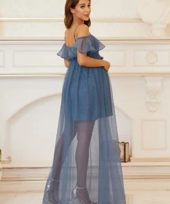 Ever-Pretty US Sheer Ruffle Cold Shoulder Double Skirt Maternity Dress
