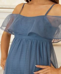 Ever-Pretty US Sheer Ruffle Cold Shoulder Double Skirt Maternity Dress