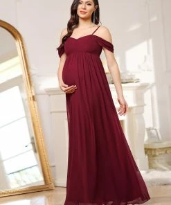 Ever-Pretty US Maternity Dresses Cold-Shoulder Spaghetti Strap V-Neck A-Line Maternity Dress