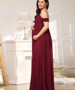 Ever-Pretty US Maternity Dresses Cold-Shoulder Spaghetti Strap V-Neck A-Line Maternity Dress