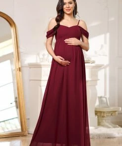 Ever-Pretty US Maternity Dresses Cold-Shoulder Spaghetti Strap V-Neck A-Line Maternity Dress