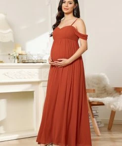Ever-Pretty US Maternity Dresses Cold-Shoulder Spaghetti Strap V-Neck A-Line Maternity Dress