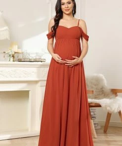 Ever-Pretty US Maternity Dresses Cold-Shoulder Spaghetti Strap V-Neck A-Line Maternity Dress