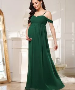 Ever-Pretty US Maternity Dresses Cold-Shoulder Spaghetti Strap V-Neck A-Line Maternity Dress