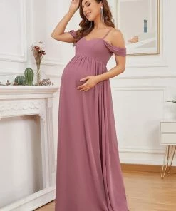 Ever-Pretty US Maternity Dresses Cold-Shoulder Spaghetti Strap V-Neck A-Line Maternity Dress