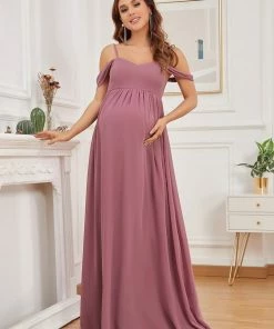 Ever-Pretty US Maternity Dresses Cold-Shoulder Spaghetti Strap V-Neck A-Line Maternity Dress