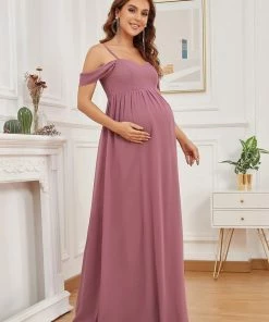 Ever-Pretty US Maternity Dresses Cold-Shoulder Spaghetti Strap V-Neck A-Line Maternity Dress