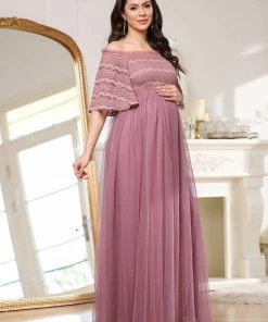 Ever-Pretty US Elegant Cold Shoulder Floor Length Maternity Dress