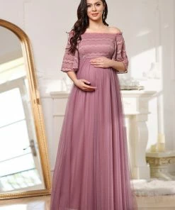 Ever-Pretty US Elegant Cold Shoulder Floor Length Maternity Dress