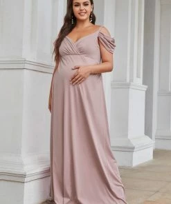Ever-Pretty US Plus Size Cold Shoulder V-Neck Column Maternity Dress