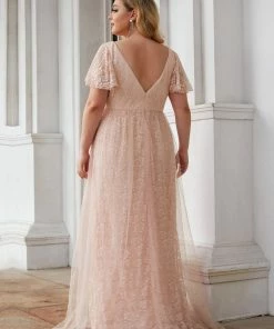 Ever-Pretty US SHOP BY OCCASION Plus Size Floral Lace Flutter Sleeve V-Neck Formal Maternity Dress