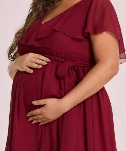 Ever-Pretty US V-Neck Ruffle Tied Waist Bridesmaid Maternity Dress Maternity Dresses