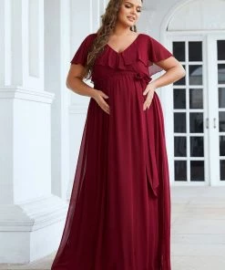 Ever-Pretty US V-Neck Ruffle Tied Waist Bridesmaid Maternity Dress Maternity Dresses