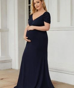 Ever-Pretty US Plus Size Sweetheart Capped Sleeve Pleated Maternity Dress