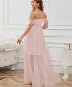 Ever-Pretty US Feather Trim Cold Shoulder Double Skirt Maternity Dress