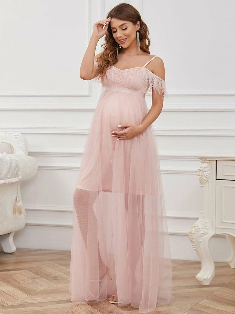 Ever-Pretty US Feather Trim Cold Shoulder Double Skirt Maternity Dress 5 Ever-Pretty US Feather Trim Cold Shoulder Double Skirt Maternity Dress