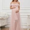 Ever-Pretty US Feather Trim Cold Shoulder Double Skirt Maternity Dress