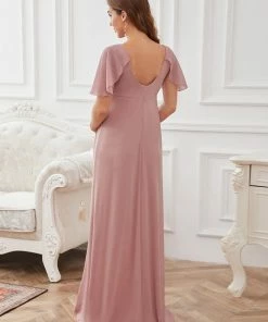 Ever-Pretty US A-Line Chiffon Flutter Sleeve Applique Floor-Length Maternity Dress