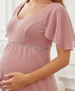 Ever-Pretty US A-Line Chiffon Flutter Sleeve Applique Floor-Length Maternity Dress