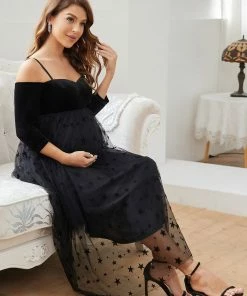Ever-Pretty US Formal Cold Shoulder 3/4 Sleeve Midi Maternity Dress