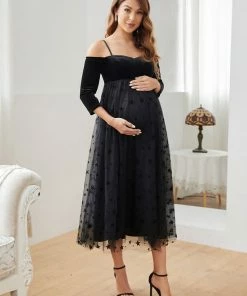 Ever-Pretty US Formal Cold Shoulder 3/4 Sleeve Midi Maternity Dress