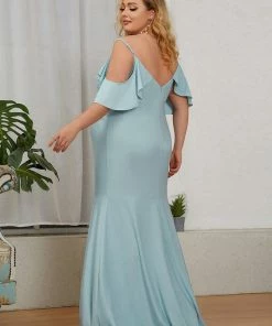 Ever-Pretty US Plus Size Cold Shoulder Ruffled Mermaid Formal Maternity Dress