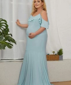 Ever-Pretty US Plus Size Cold Shoulder Ruffled Mermaid Formal Maternity Dress