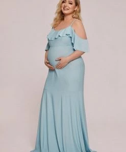 Ever-Pretty US Plus Size Cold Shoulder Ruffled Mermaid Formal Maternity Dress